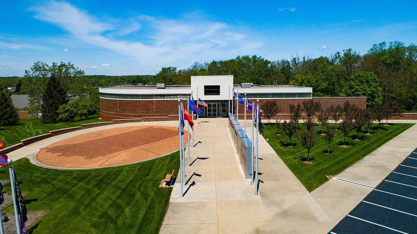 The Indiana Basketball Hall of Fame against a blue sky